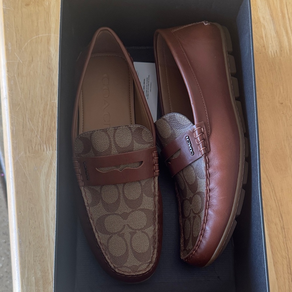 Coach Men's Tan and Brown Slip-On Loafers